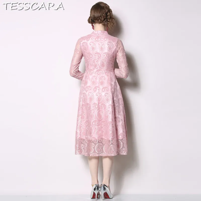 Женское элегантное розовое кружевное платье TESSCARA Длинная женская винтажная