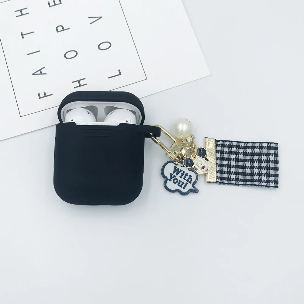 Black Мультфильм девушка защитный чехол для AirPods силиконовые bluetooth наушники чехол для Apple зарядное устройство для AirPods коробка крышка Анти-потеря подарок - Цвет: Black