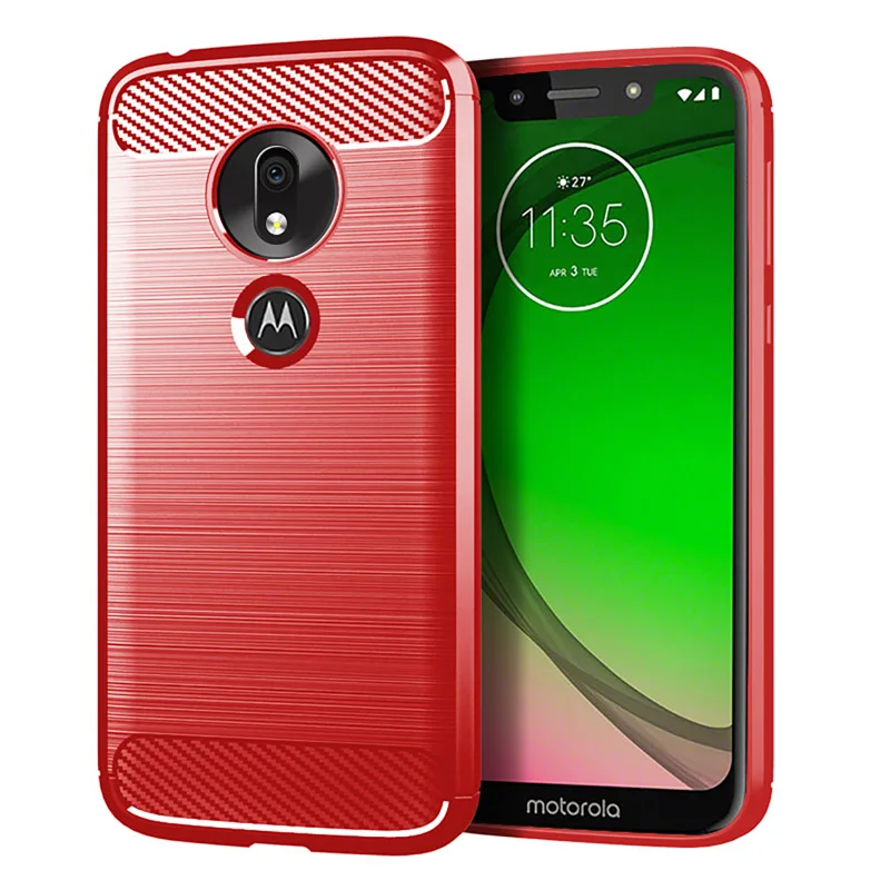 Red Чехол для Motorola Moto G7 Play, силиконовый бампер из углеродного волокна, мягкая задняя крышка из ТПУ для Moto G7 power/G7 Plus/G7 Play, чехол - Цвет: Red