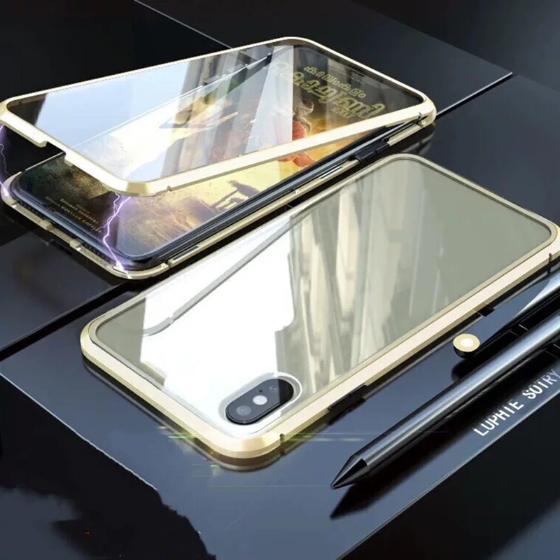 up Gold Модернизированный металлический магнитный чехол для iphone XS MAX XR, двухсторонняя, для стекла магнит 7 8 Plus 6s чехол Чехол Funda iphone 7 coque - Цвет: up Gold
