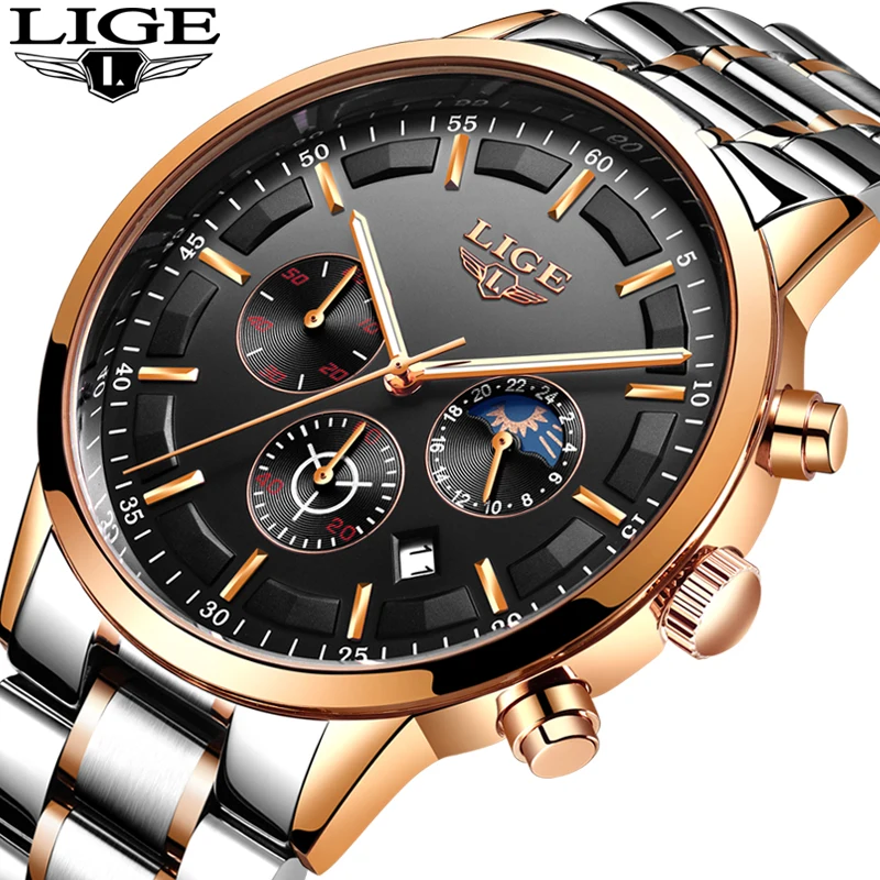 Relojes 2018 часы мужские LIGE модные спортивные кварцевые Топ бренд класса люкс Бизнес водонепроницаемые Relogio