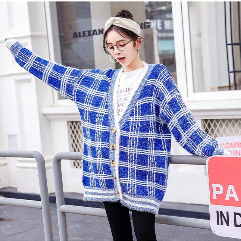 Одежда для беременных Новинка Осень зима 2018 плотный вязаный свитер в клетку