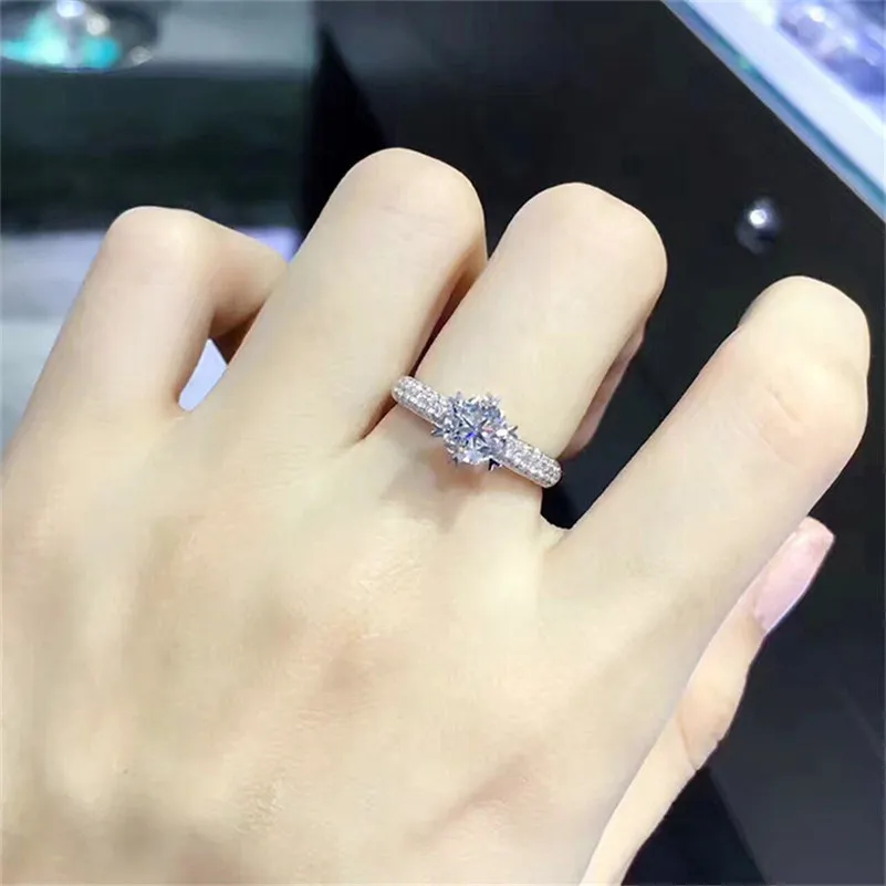 Кольца для женщин, Стерлинговое Серебро S925, сердце, 6 когтей, для невесты, свадьбы, помолвки, хорошее ювелирное изделие, кубический цирконий, Круглый, Anillos Mujer