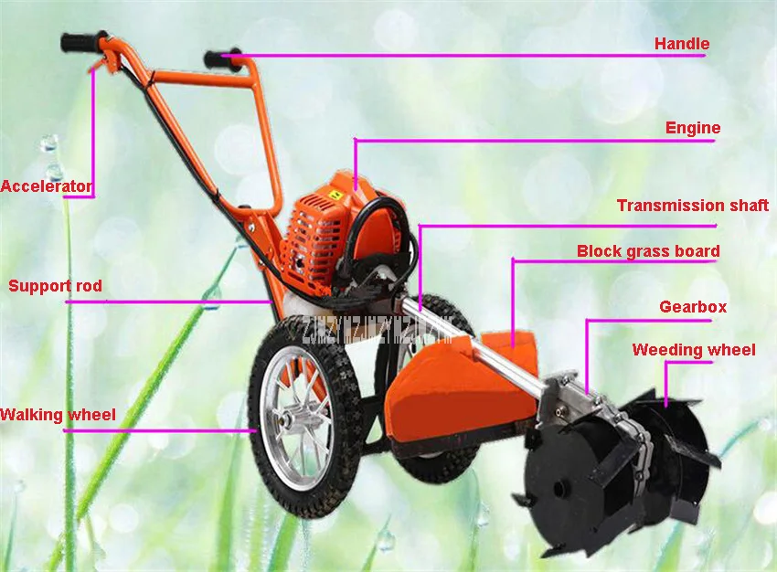 Портативный прополочный культиватор высокого качества ручной толчок Weeder G0028 двухтактный 52CC хост с прополка колеса 1,9 кВт 2,5 лошадиных сил