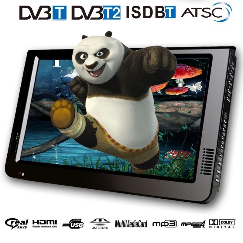 Портативный 10 дюймов Tft светодиодный 1080P Hd Pvr Dvbt2 цифровой аналоговый мини телевизор автомобильный телевизор Поддержка Usb устройство для считывания с tf-карт штепсельная вилка европейского стандарта