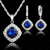 elegant 925 sterling silver jewelry set for women shiny austrian crystal pendant necklace earring wedding anniversary gifts