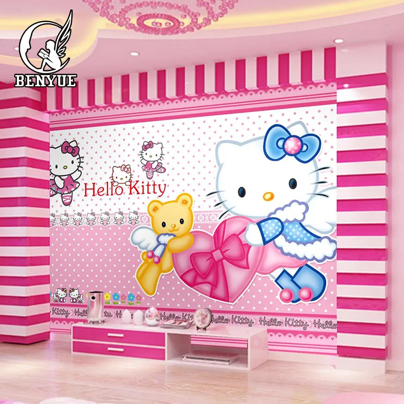 Размер на заказ детская комната hello Kitty мультфильм обои настенные водонепроницаемый девочка мальчик обои для детской спальни