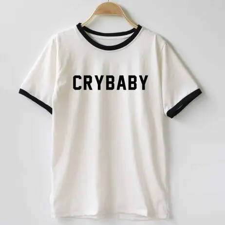 Футболка crybaby забавная футболка Tumblr графическая Hispter Ringer Топы Мода Высокое