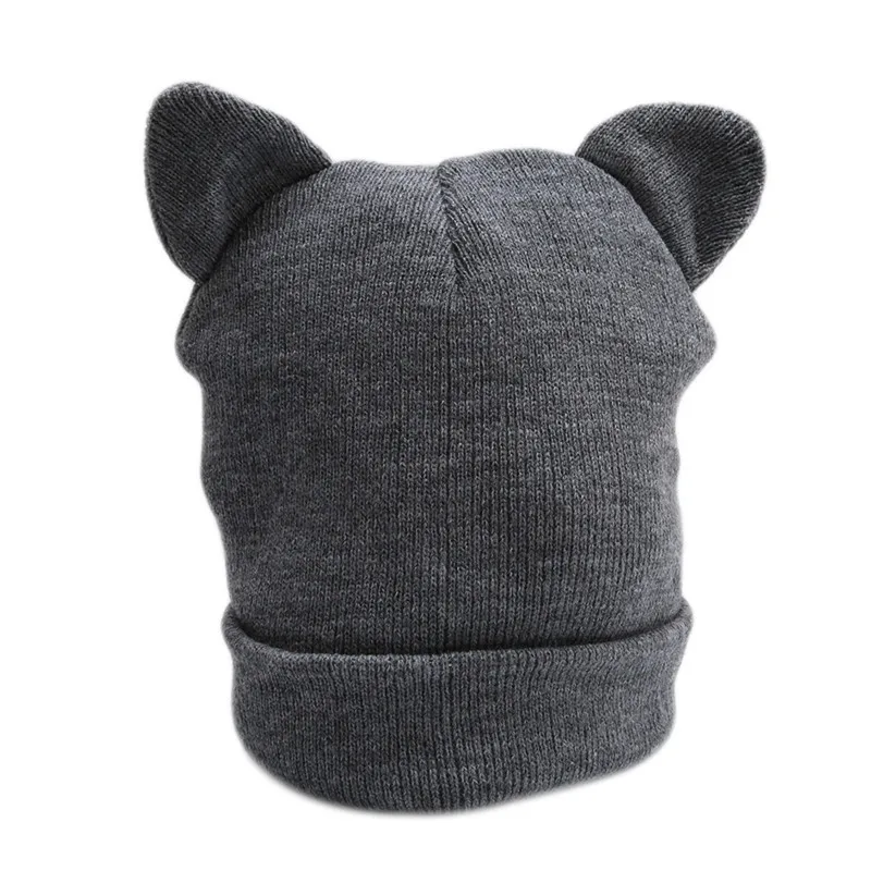 Fashion Design Wool Cap Hat Gray White Cute Cat Ears Knitted Lovely Casual Winter Warm Skullies Beanies KH994102 | Аксессуары для