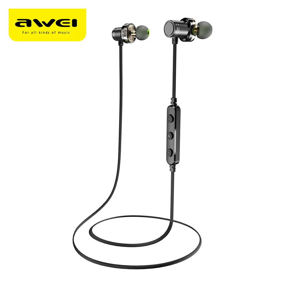 Awei X670BL двойной водителей магнитные IPX4 Беспроводной Bluetooth наушники с микрофоном