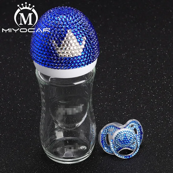 bottle with 0 to 6 MIYOCAR bling милая голубая и белая корона 240 мл стеклянная бутылочка для кормления и блестящая корона соска для детского душа подарок - Цвет: bottle with 0 to 6