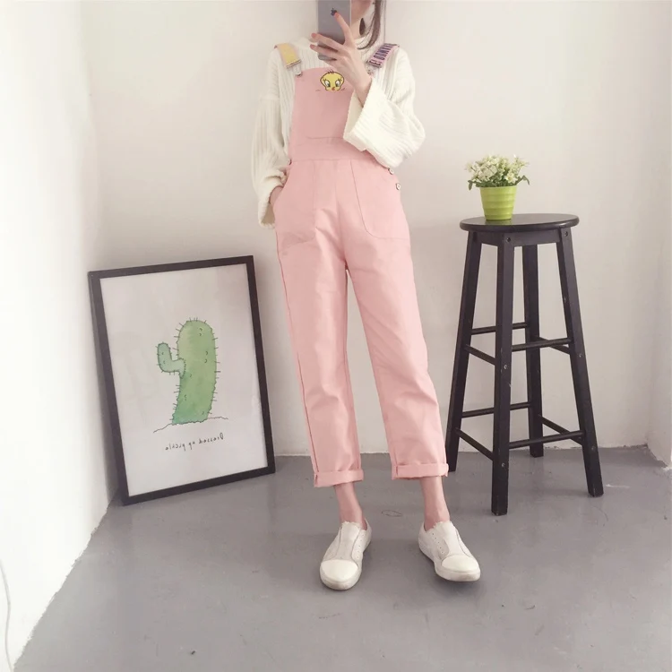 Новые модные женские комбинезоны Kawaii С мультяшным принтом, женский комбинезон с карманами, женский комбинезон ярких цветов, студенческий стиль, женские комбинезоны