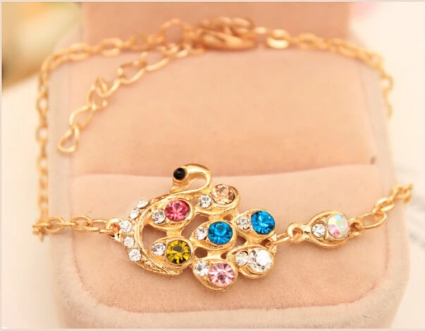 Женский дизайнерский браслет с лебедем разноцветный кристаллами Love дружбы 4BD54 |