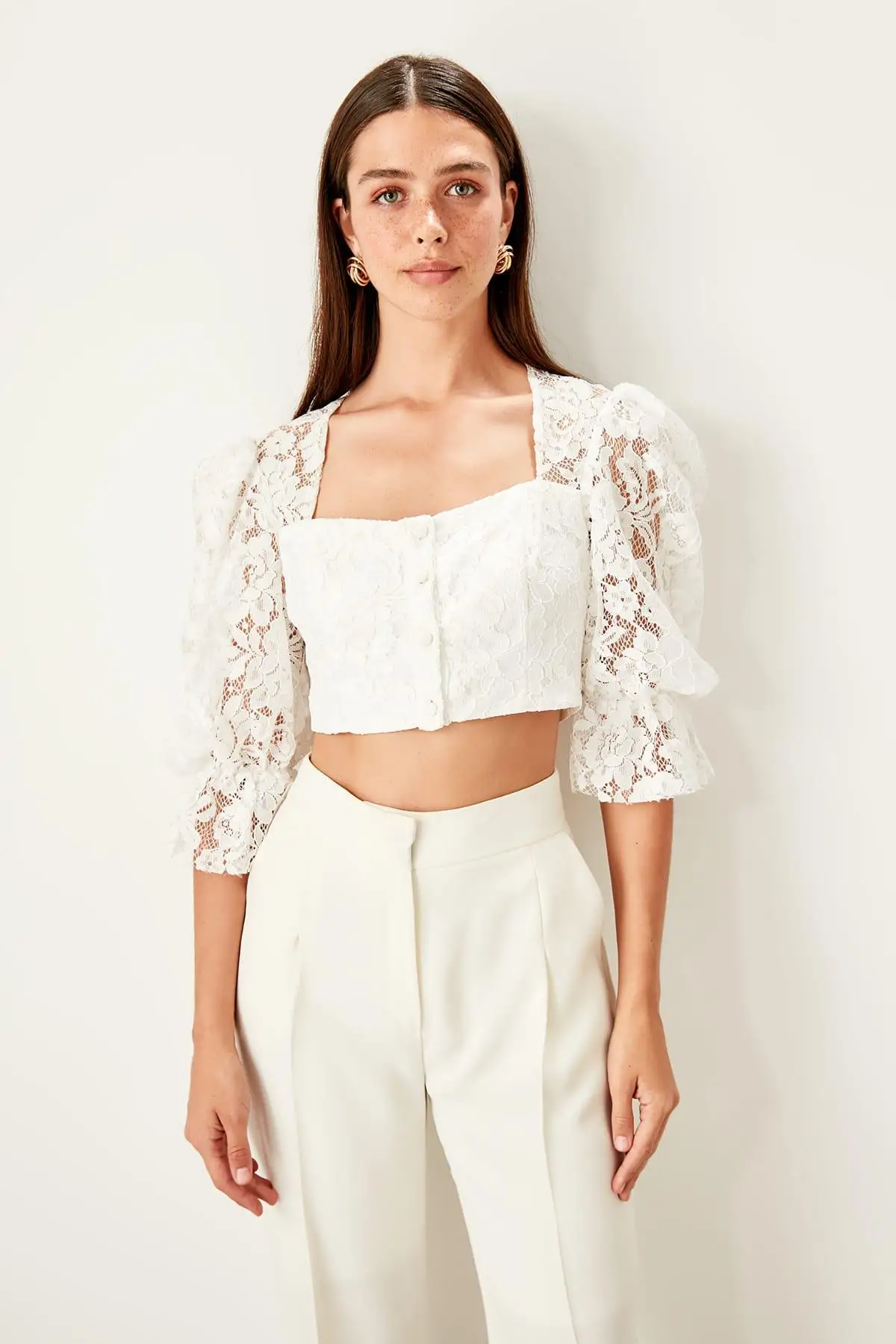Trendyol Экрю Кружева Bluz TPRSS19BB0528 |