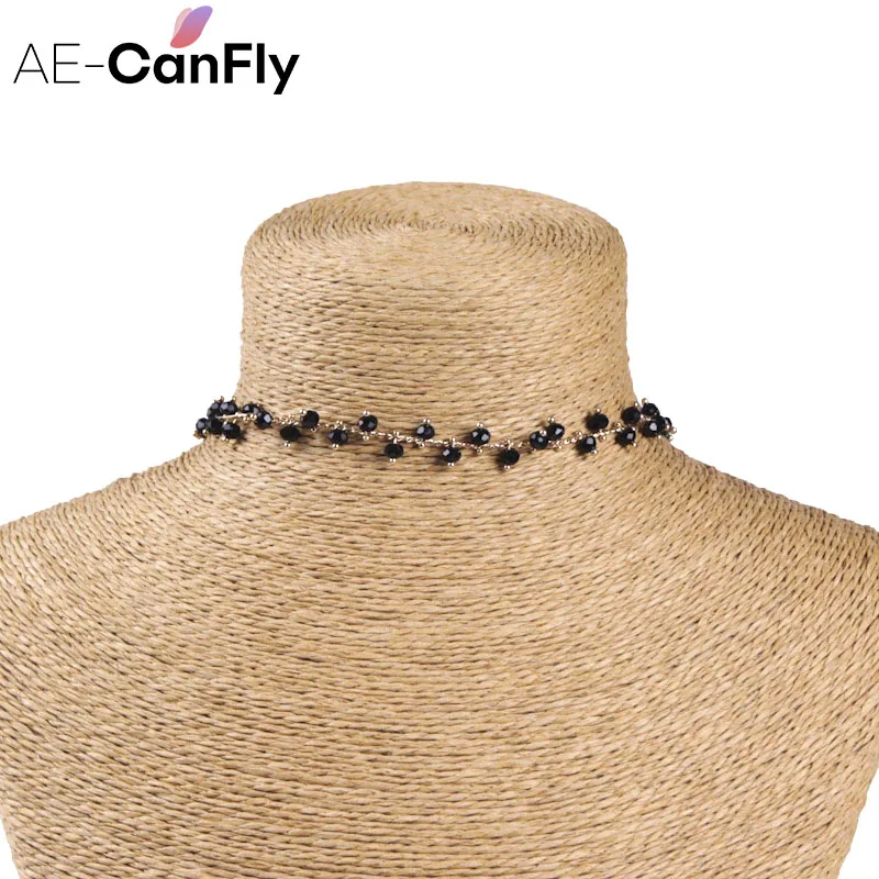 AE-CANFLY золотую цепочку черного бисера колье Цепочки и ожерелья акрил Бусины бисер