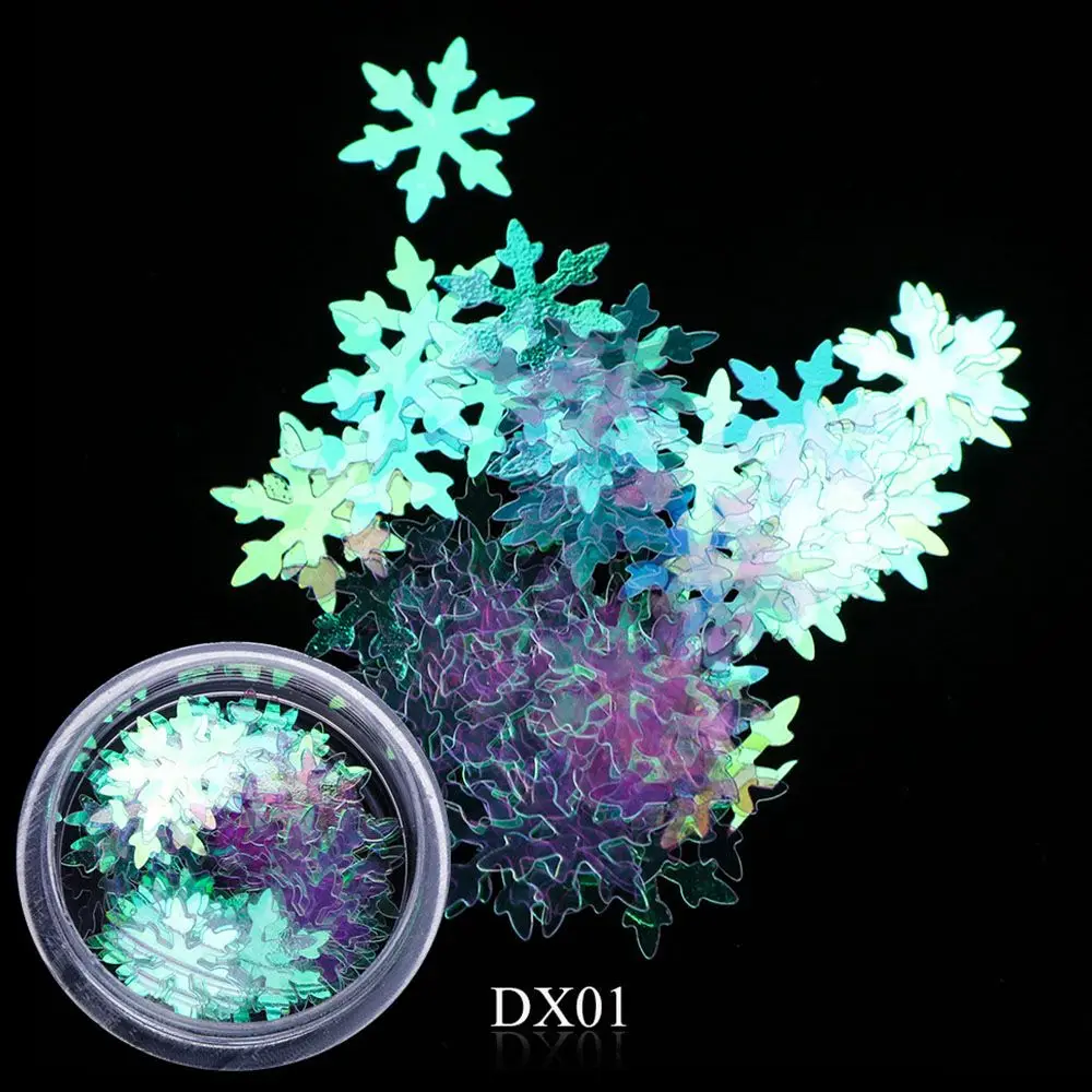 DX01 1 бутылка DIY рождественские наклейки для ногтей снежинки декор с блестками Зимний снег ногтей радужные хлопья дизайн маникюра - Цвет: DX01