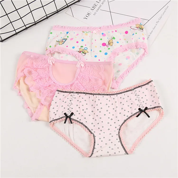 3 шт./лот мягкие хлопковые трусы ярких цветов для девочек девочек-подростков