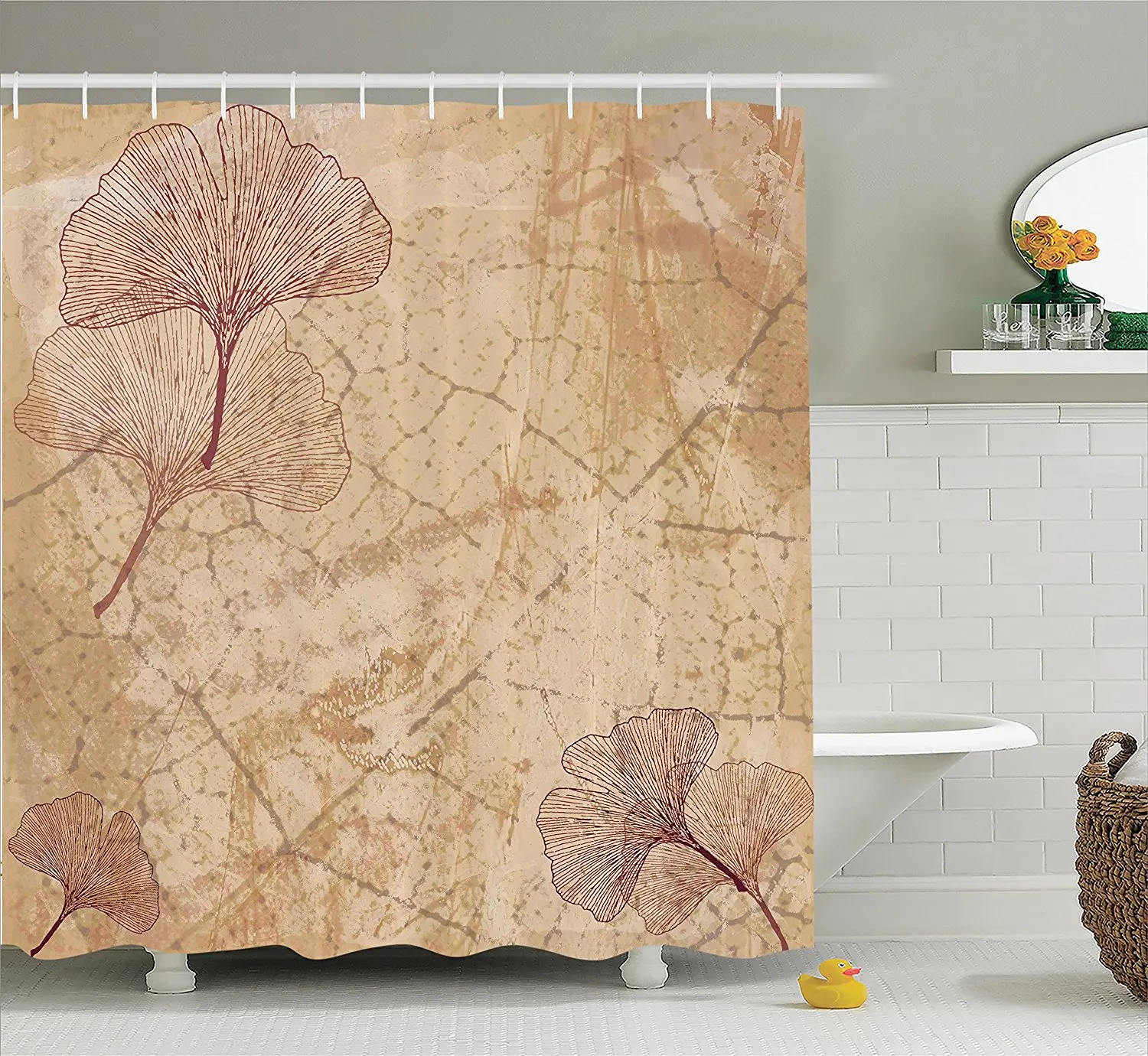 Занавеска для душа с рисунком листьев гинкго|Шторы душа| |