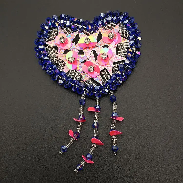 heart 3D ручной работы нашивки со стразами и бисером для одежды птица вишня глаза сердце вышивка аппликация Parches ручной работы блестки патч - Цвет: heart