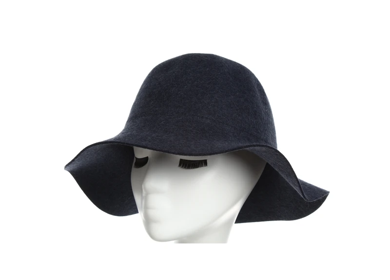 Шерстяная Женская Шляпа Fedora шерстяная зима осень мягкая с широкими полями женская Фетровая Шляпа Fedora Feminino фетровая шляпа от солнца - Цвет: Navy Blue