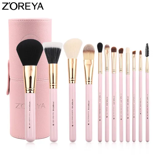 Updated pink color ZOREYA, брендовые кисти для макияжа, 12 шт., Профессиональный набор кистей для макияжа с цилиндром, высокое качество, обновленный косметический инструмент для макияжа - Handle Color: Updated pink color