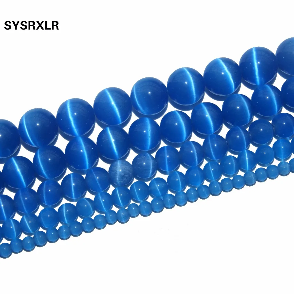 

Free Shipping Natural Stone Blue Opal Natural Cat Eye Beads Round Beads For Jewelry Making DIY Bracelet 4/6/8/10/12 MM Strand