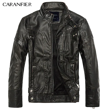 Черный CARANFIER зимние мужские кожаные куртки PU классические мотоциклетные байкерские ковбойские куртки мужские бархатные толстые теплые пальто наивысшего качества - Цвет: Черный