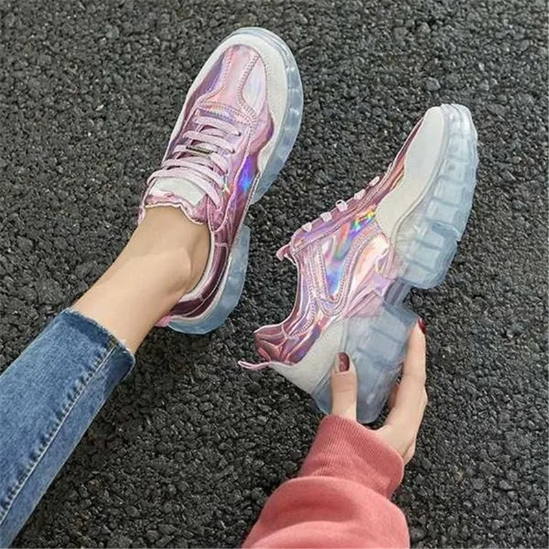 Женская уличная обувь цветная прозрачная на толстой подошве новинка весеннего