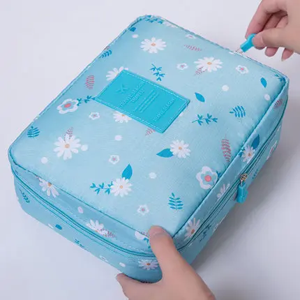 Blue leaves Женская сумка-косметичка Neceser, сумка-косметичка, сумка-Органайзер для макияжа, косметичка, сумка для хранения косметики, нейлоновая сумка для путешествий с цветочным принтом - Цвет: Blue leaves