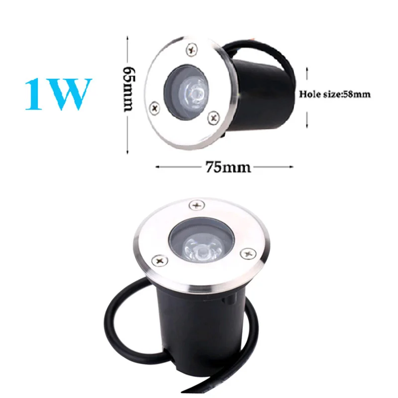 1W 65mm IP67, 3 Вт, 5 Вт, 7 Вт, светодиодный подземный светильник, наземный, садовый, дорожка, напольный светильник, наружный, подземный, похороненный, для двора, светильник, ландшафтный светильник, 220 В, DC12 - Испускаемый цвет: 1W 65mm