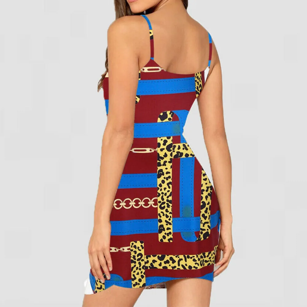 Мода 2019 г. для женщин летнее Повседневное платье цепи печати без рукавов Bodycon