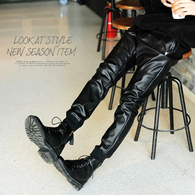 Мужские кожаные брюки 2018 мужские большого размера зимние утепленные