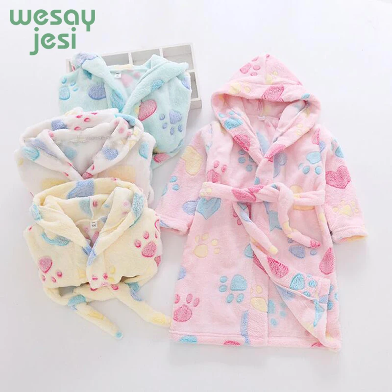 Children Flannel Bathrobes Autumn Winter Nightwear 2018 Boys Cute Cartoon Pattern Girls Pajamas Hooded Bathrobe Bath Kids Robe | Детская