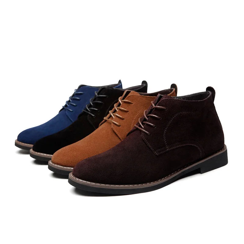 Ботинки мужские на шнуровке из нубука и плюша осень/зиму|Ботинки челси| |