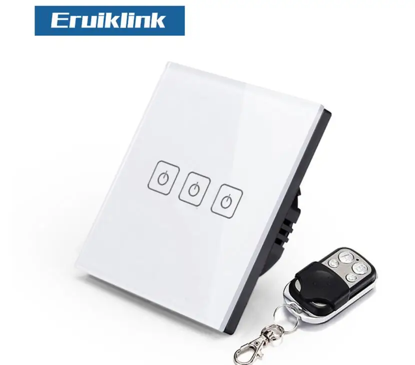 Eruiklink ЕС/Великобритания rf433 переключатель дистанционного управления умный дом настенный выключатель, беспроводной пульт дистанционного управления светильник переключатель, сенсорный выключатель 220 В - Цвет: 3gang Switch with RC