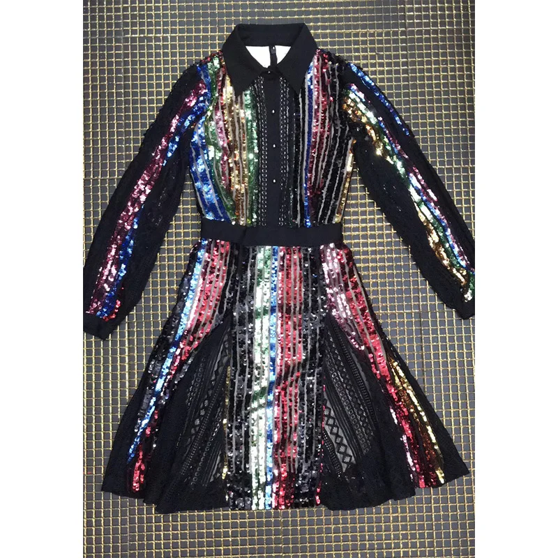 Блестящее платье миди в полоску с длинным рукавом|Женские платья| |