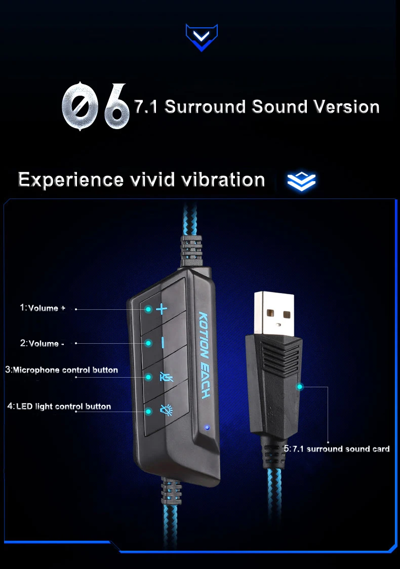 KOTION EACH G9000 USB 7,1 версия объемного звука Игровые наушники Компьютерная гарнитура светящиеся наушники PC повязка на голову с микрофоном
