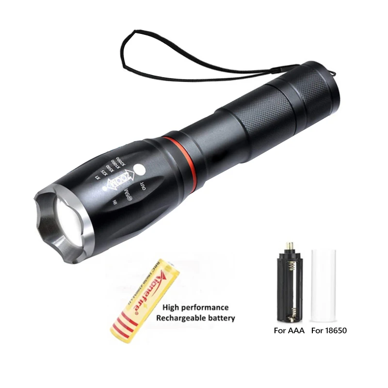 T6 with battery Anpro T6 L2 светодиодный светильник-вспышка, ультра яркий фонарь, водонепроницаемый портативный тактический светильник-вспышка, Перезаряжаемый для наружного кемпинга - Испускаемый цвет: T6 with battery