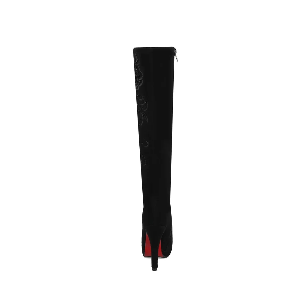MORAZORA Plus size 34-44 Classic fashion flock nubuck leather knee high boots women winter snow high heels platform boots shoes
