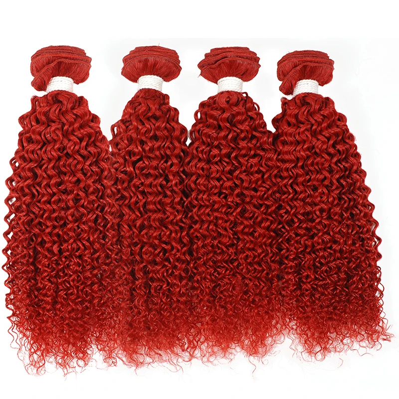 Pinshair цветные бразильские кудрявые вьющиеся человеческие волосы плетение бордовых пучков с закрытием 4 красных пучков волос с закрытием не Реми