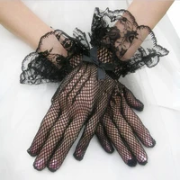 full finger black bridal gloves elegant white ivory lace net short wedding gloves bride wedding dress womens gloves for party