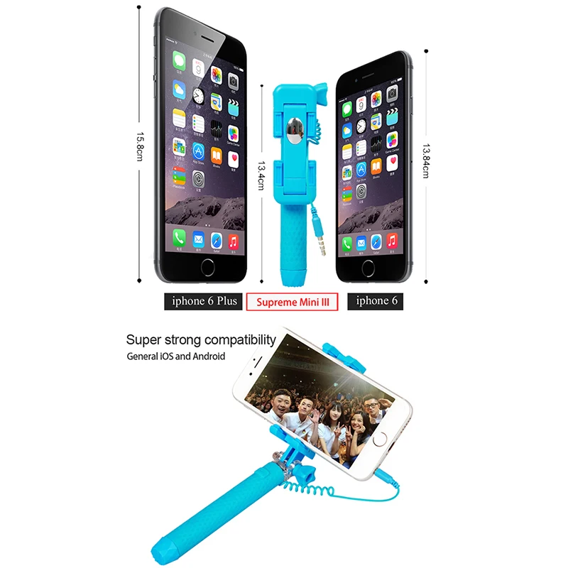 Mini Portable Wired Selfie Stick Monopod Pocket Pen Extended Self Mount Handheld For Iphone 6 6S for Samsung Xiaomi Lenovo