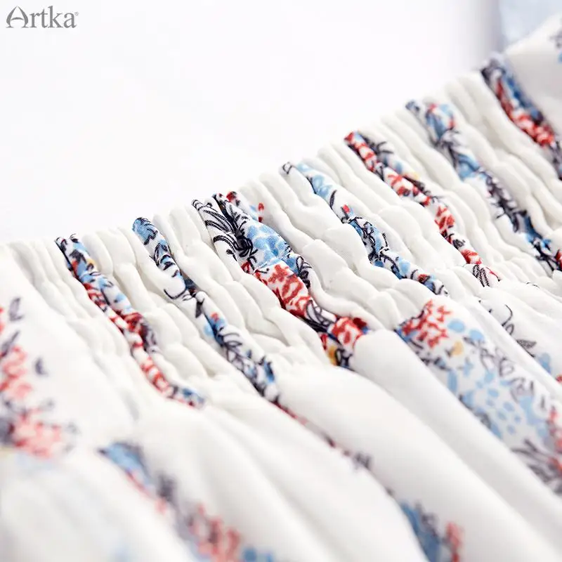 ARTKA, летнее Новое Женское платье, тонкая талия, большое, свободное, с открытыми плечами, бант, дизайн, романтичное женское платье в полоску LA11689X