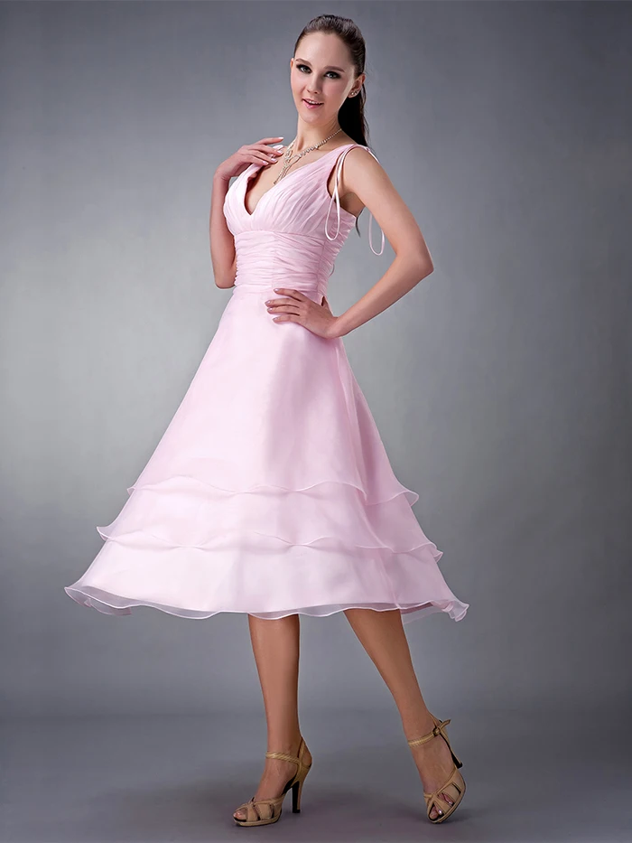 Сексуальная Розовый A-Line Органзы Свадебные Платья Невесты V-образным Вырезом Чай