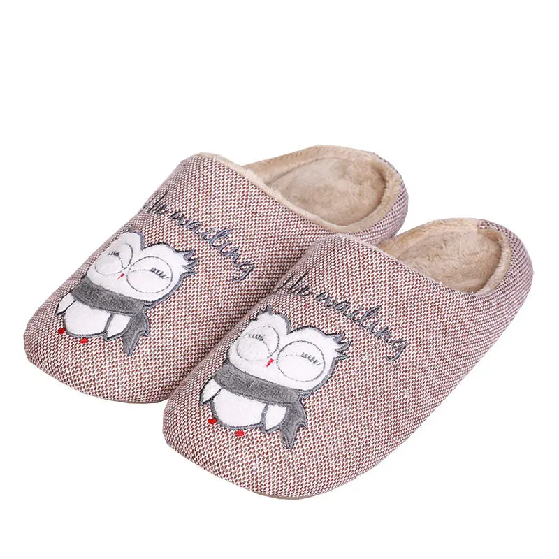 XiaoKaiXin/хлопковые тапочки с вышитыми животными из мультфильмов для женщин/мужчин/детей; зимние домашние плюшевые тапочки с совой на резиновой подошве - Цвет: A
