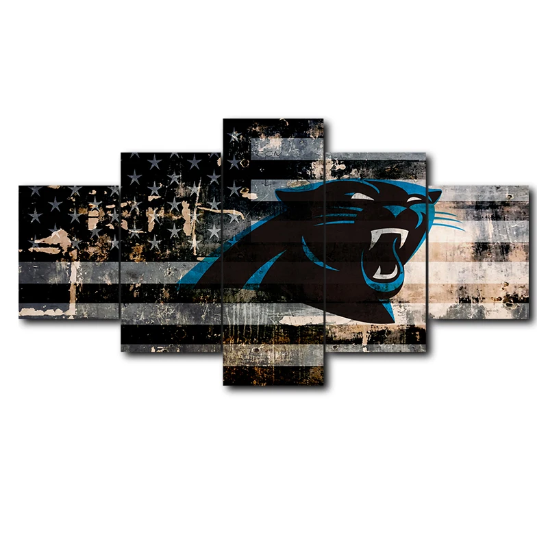 Холст спортивный логотип плакат Модульная картина Картина 5 Панель движение Carolina Panthers художественная рамка Современное украшение для гостиной