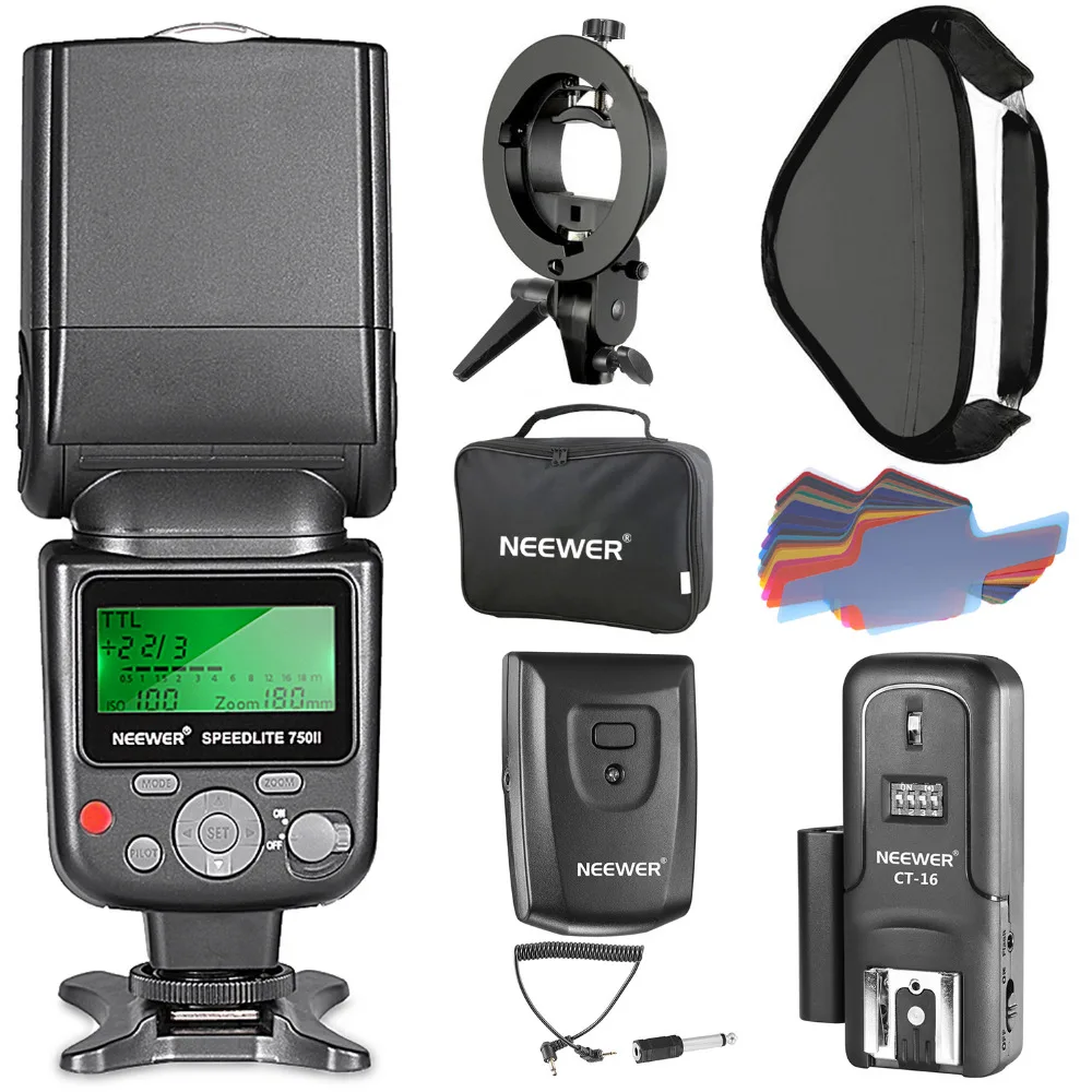 Neewer 750II ttl Вспышка Комплект Speedlite для цифровой зеркальной камеры Nikon Flash светильник CT-16 Беспроводной триггер и soфтbox с кронштейном s-типа