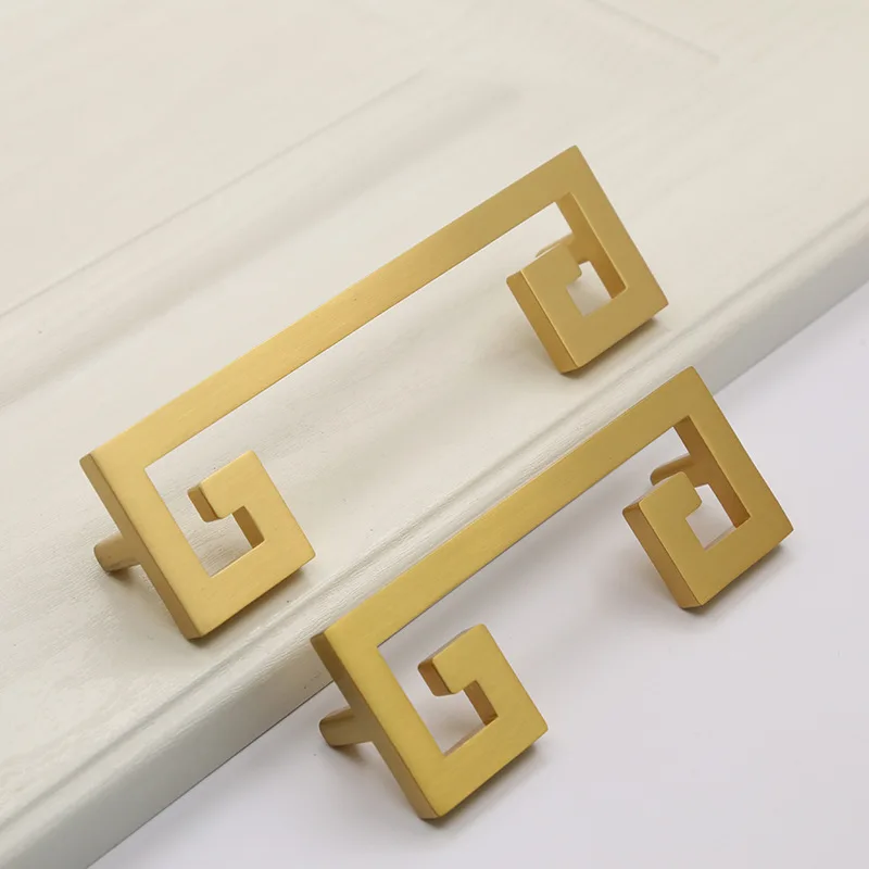 JD New Chinese Zinc Alloy Door Wardrobe Brushed Brass Door Handle Gold Cabinet Drawer Door Handle Furniture Handle Hardware