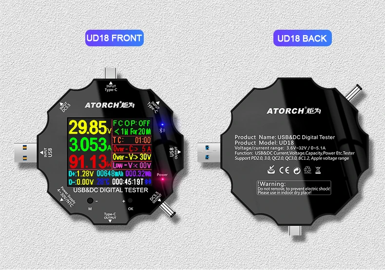 DC5.5 USB3.0 Тип-C тестер 6-Bit Высокая точность цифровой PD3.0 Вольтметр Амперметр Дисплей power bank метр для е-тестовая прикладная программа