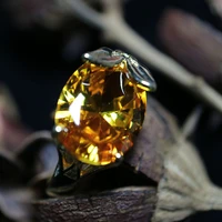 fashion vintage yellow crystal rings for women new trendy retro crystal stone ring classic copper rings female engagment gift